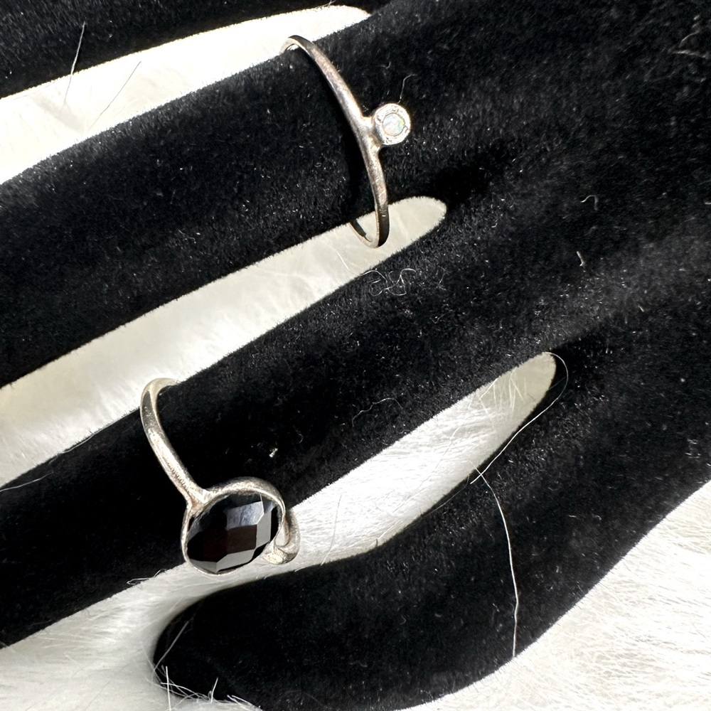 Sterling Silver Stacking Rings. Black Onyx & Opal.